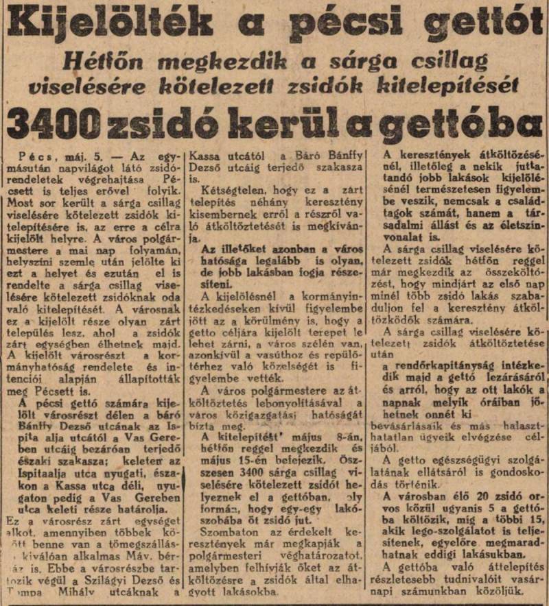 Részlet a Dunántúl 1944. május 6-i számából